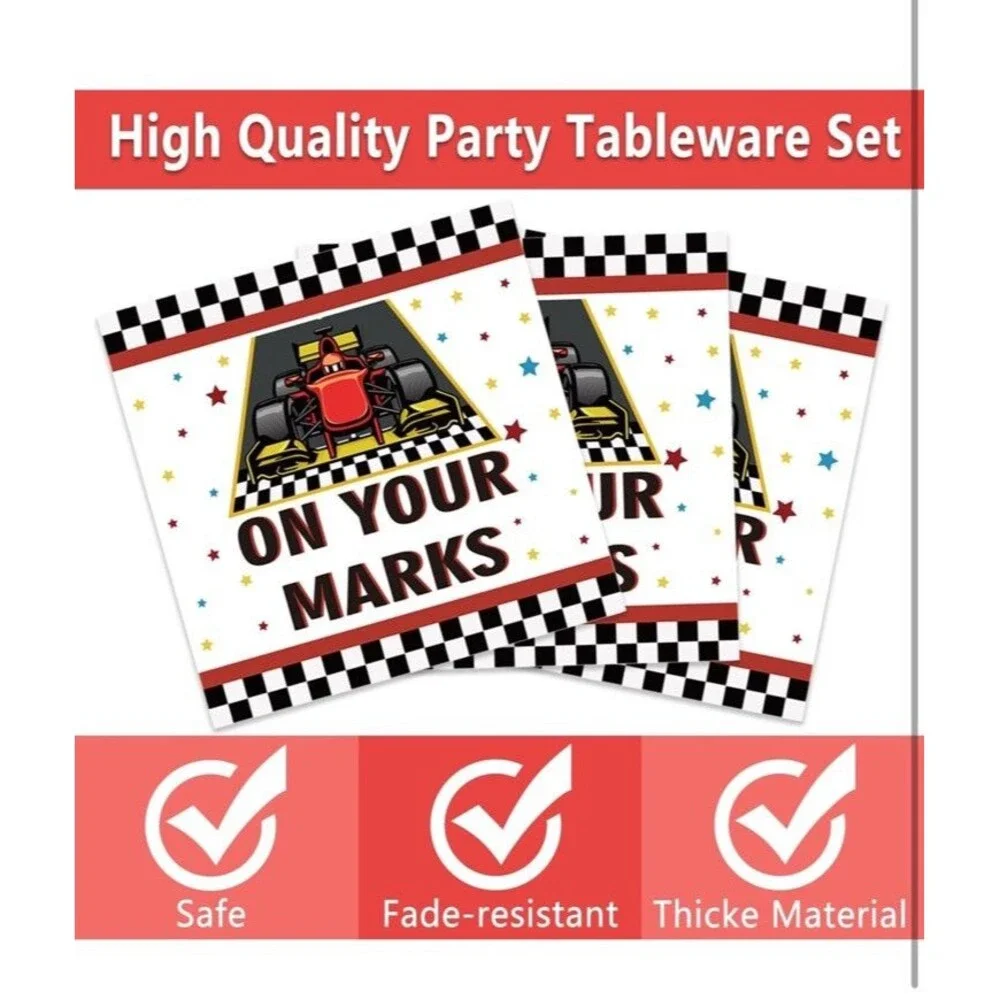 168Pcs Race Car Birthday Party Supplies Serves 24 Guests Plates Napkins Cu...